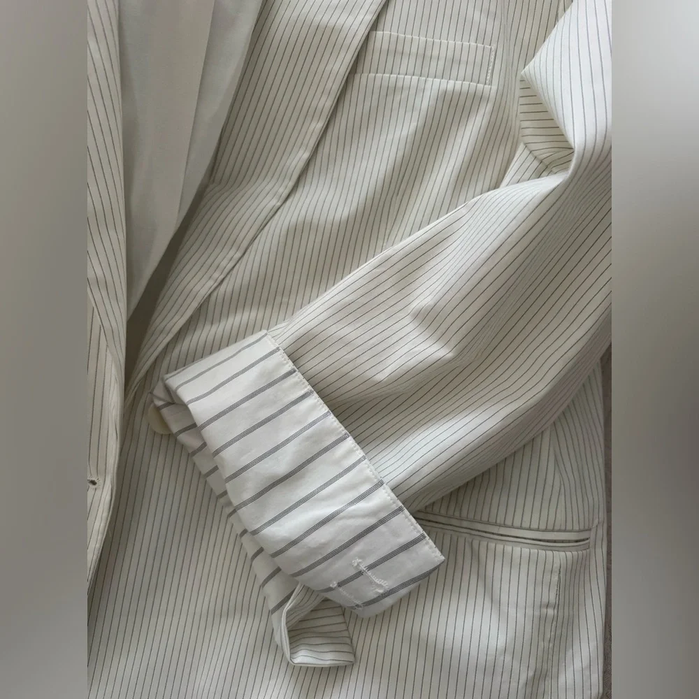 ZARA Oversized Pinstripe Blazer White Black Stripe Size M-L - Picture 5 of 6